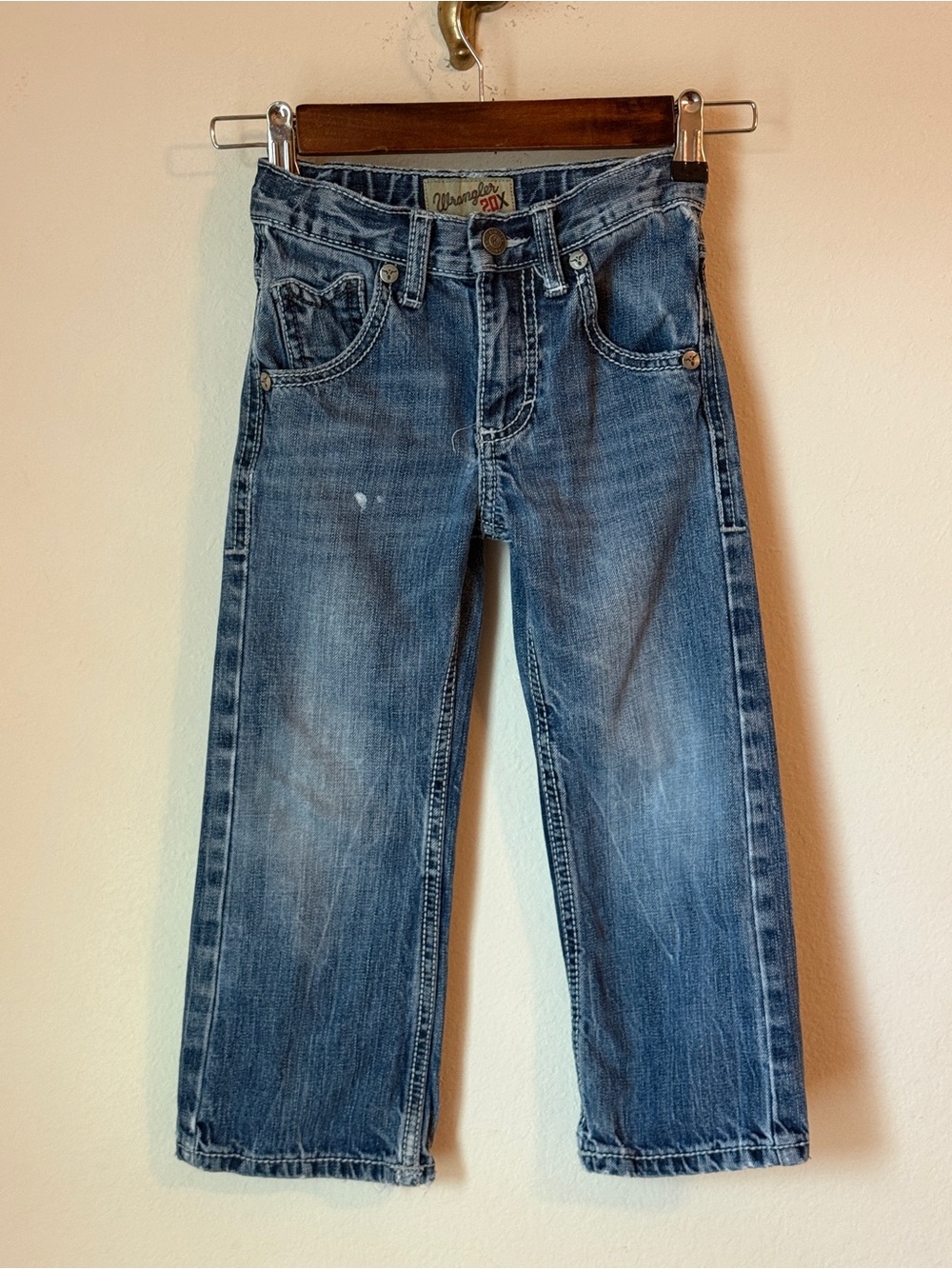 Wrangler Kids 20X Denim Straight-Leg Jeans Blue Wash With Adjustable Waist